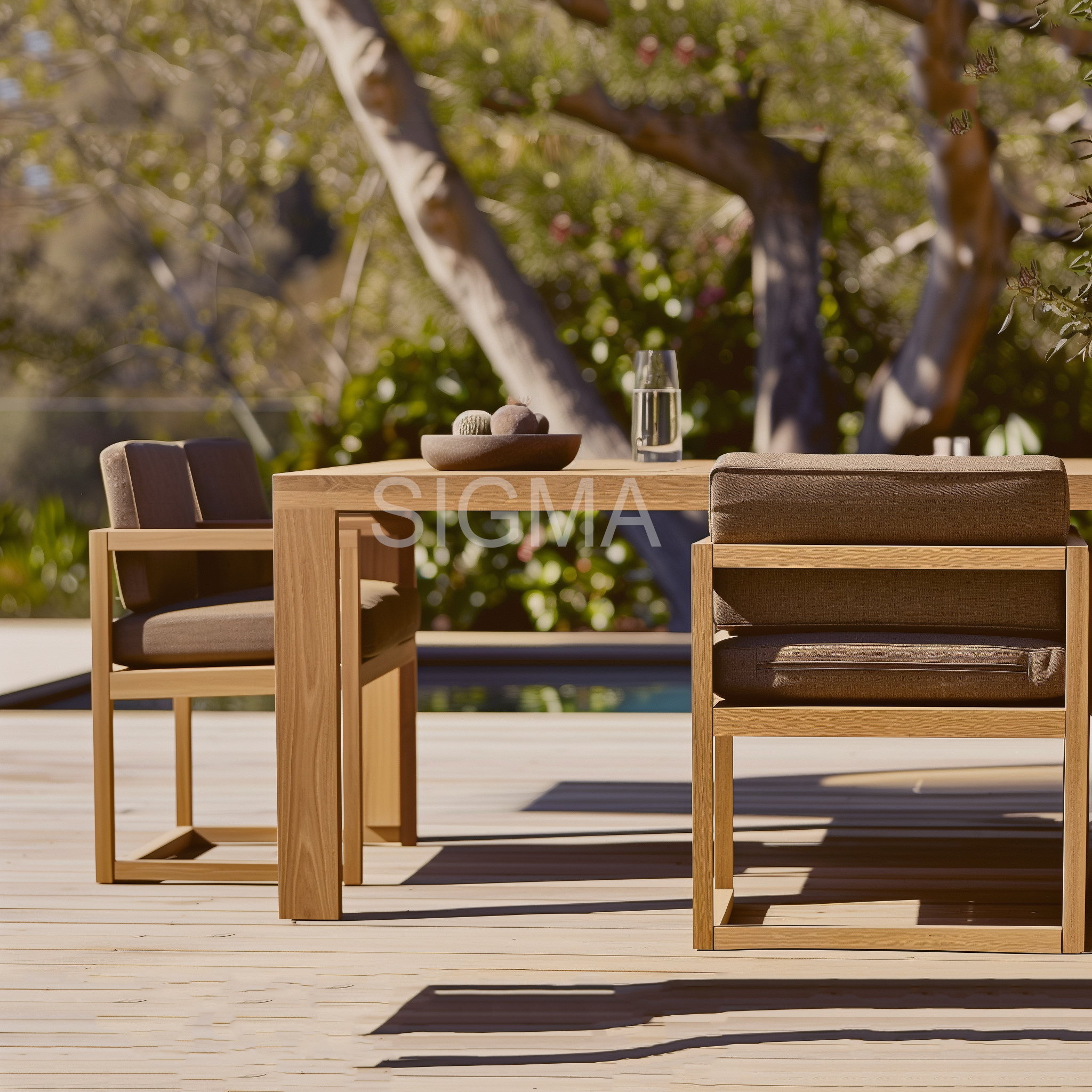 Sigma Luxury Modern 6-8-10 Seat Teak Wood Outdoor Dining Table Chair Set Durable Foldable Furniture for Hotels Parks Gyms Villas