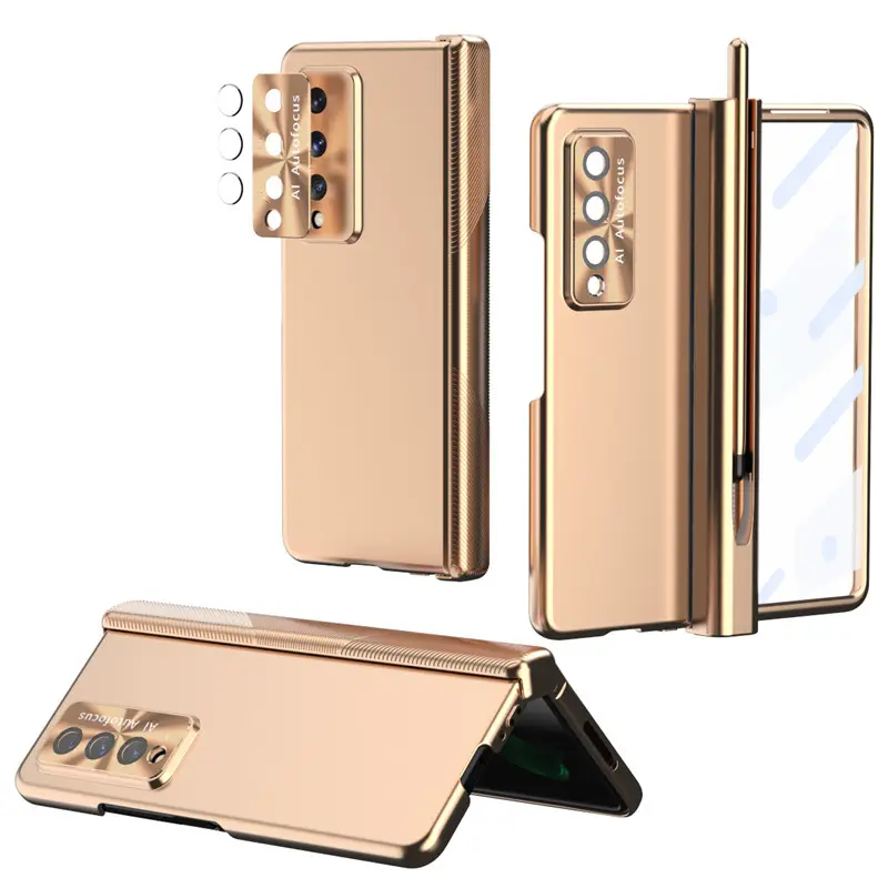 Folding phone case with s pen for Samsung Z fold 4 fold 3 with screen protective film with hinge pen slot Lens film