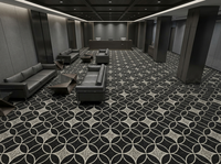 Dalles de moquette en PVC nylon antistatiques de luxe moderne, motif personnalisé, base noire, design géométrique gris emboîtable pour usage commercial