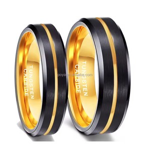 Anillos de carburo de tungsteno ranurados chapados en oro de 18 quilates de 8 mm POYA, anillos de boda modernos para hombre, para fiesta de compromiso - Product Image 2