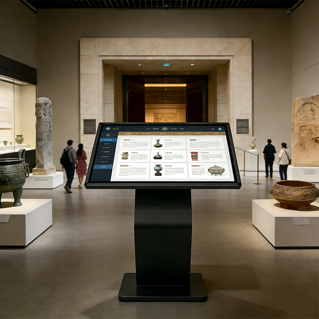43" 55" Slanted Touch Screen Kiosk with Digital Flipbook Software | 4K Interactive Query Table for Museum & Showroom