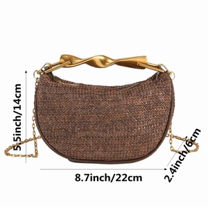Bolso de mano de paja para mujer con asa superior, elegante bolso de noche con cadena desmontable para vacaciones en la playa, bodas y fiestas - Product Image 6