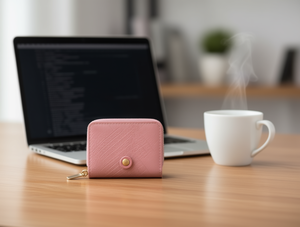 กระเป๋าสตางค์ผู้หญิงแบบพับสองตอนขนาดเล็กวัสดุ PU ปิดด้วยกระดุมสไตล์มินิมอล - Product Image 2