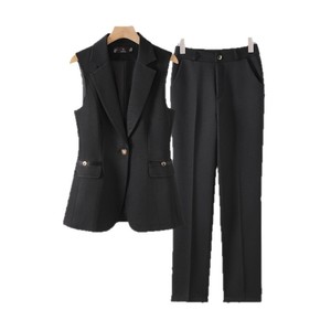 Khaki Women's Suit Vest Set Slim Fit Professional Two Piece Solid Color Worsted Fabric YSY8918 - Product Image 5