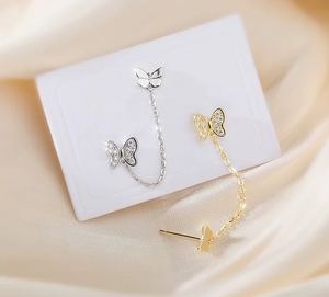 Boucles <span class=keywords><strong>d</strong></span>'oreilles tendance FY-ED1411 style coréen, simples et élégantes, papillon <span class=keywords><strong>argent</strong></span>é, zircon, polyvalentes, pour <span class=keywords><strong>double</strong></span> <span class=keywords><strong>trou</strong></span> <span class=keywords><strong>d</strong></span>'<span class=keywords><strong>oreille</strong></span> - Product Image 2