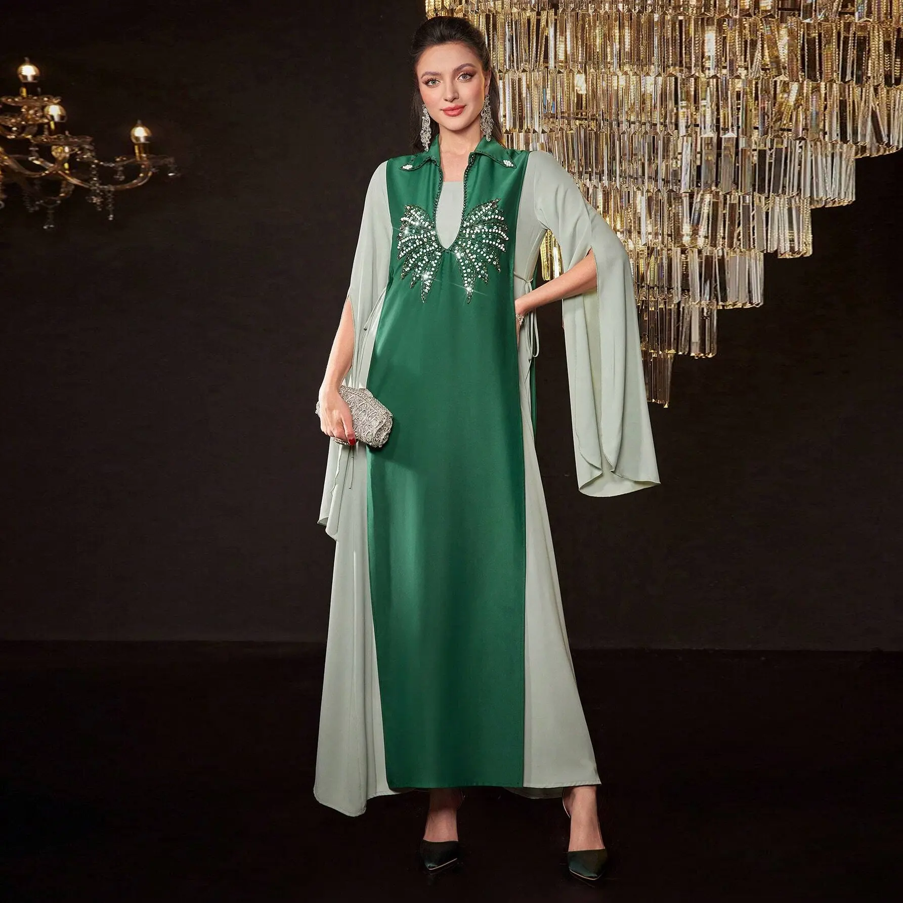 521 مصنع ملابس للمسلمات فستان سهرة طويل للسيدات من الساتان دبي يُصمم حسب الطلب لحفلات الزفاف والحفلات الراقصة