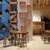 Meubles de restaurant rustiques et chics, table de salle à manger en bois dur carrée à base arquée et ensemble de chaises pour café