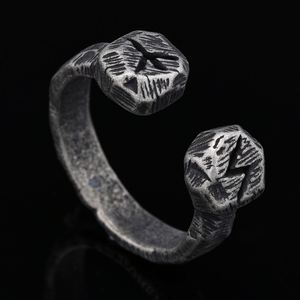 Mens Stainless Steel <b>Open</b> Cuff <b>Ring</b> Textured Hammered Finish Oxidized Silver Tone Viking Gothic Biker Style for Men Jewelry - Product Image 4