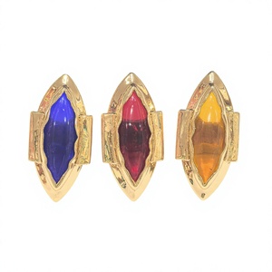 Anillo de Resina con Forma de Rombo PuYing, Chapado en Oro de 18K, Bisel Liso, Banda Ancha, Multicolor, Moderno, Ajustable, Joyería de Moda para Boda - Product Image 4