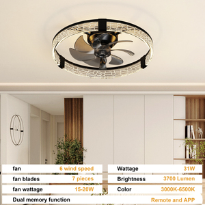 Slim Flush Mount Decorative Ceiling Fan Light Crack Texture 3000K-6500K Color <b>Change</b> 6 Speed Reversible Wind For Small Room - Product Image 6