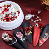 Ornements d'ongles thème de la Saint-Valentin coloré Rose fleur bijoux diamant strass Zircon arc haute qualité pierres à ongles