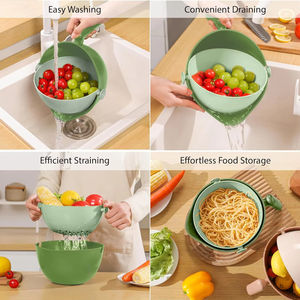 Panier égouttoir pour fruits et légumes avec poignée pivotante à une main, amovible, pour rangement et nettoyage, outil polyvalent - Product Image 4