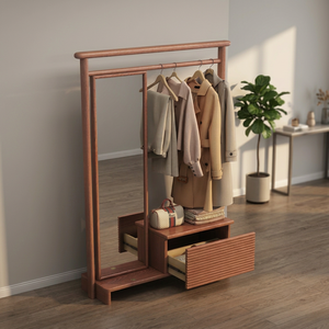 Perchero Moderno de Madera Maciza con Espejo y Estantes, Mueble de Almacenamiento Independiente para Dormitorio o Sala de Estar - Product Image 4