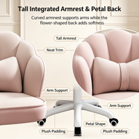 Chaise de bureau pivotante en forme de pétale avec coussin en forme de nœud, chaise de bureau réglable en hauteur avec base à cinq étoiles pour la maison, l'étude, la coiffeuse et le bureau