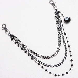 Cadena de cintura multicapa negra con bola 8, accesorio de mezclilla estilo hip hop, cadena corporal de moda casual - Product Image 2
