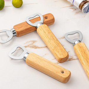 Ouvre-bouteille à manche en bois, ouvre-boîte à bière créatif, ouvre-bouteille domestique en acier inoxydable, vente en gros de vins - Product Image 3
