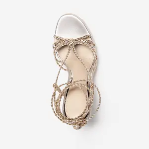 Custom Platform Sandals Manufacturer Women Summer Hemp Rope Sole Lace Up Heeled Sandals Custom Chunky Heel Hemp Rope Sandals