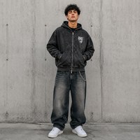 Sweat à capuche zippé personnalisé avec logo, délavé à l'acide, pour hommes et femmes, coupe oversize, en molleton de coton épais, style streetwear, OEM, faible MOQ, marque privée, grunge