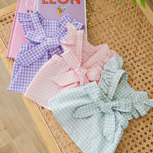 Pet <b>Skirt</b> Princess Cut <b>Checkered</b> Bowknot Summer Dress For Cats Dogs Small Puppies Breathable Light Weight Apparel - Product Image 2