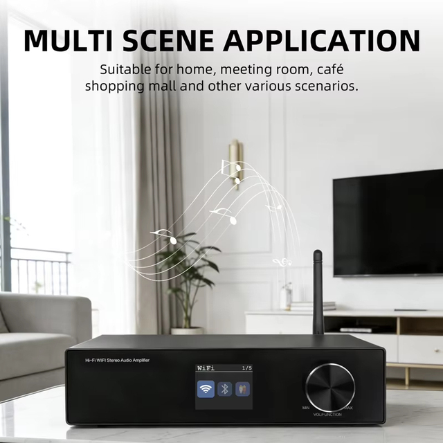 High Power 2X100W Hi-Fi WIFI BT Stereo DAC Audio Amplifier Stereo Amplifier Hdm I Arc Network Music Streamer Hi Fi Home Audio