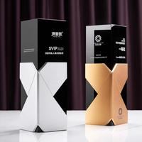 2025 nouveau Design or argent métal X avec trophée de récompenses en verre de cristal noir MH-J0477 d'autres produits d'artisanat en cristal