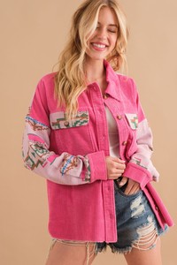 <span class=keywords><strong>Giacca</strong></span> Personalizzata da Donna 2025 con Motivo Azteco in Velluto a Coste Patchwork con Maniche Lunghe <span class=keywords><strong>Rosa</strong></span> e Kaki per Primavera e Autunno - Product Image 6