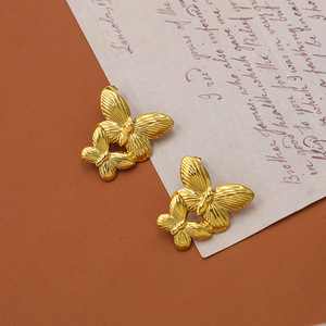 Butterfly Metal Stud Earrings Gold Stainless Steel Fashion Jewelry For Women Geometric Design Trendy Earrings - Product Image 1