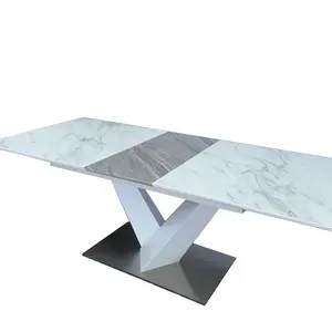 Wholesale Nordic Stainless Steel Base Extendable Ceramics Extension Wood MDF Top Dining Table
