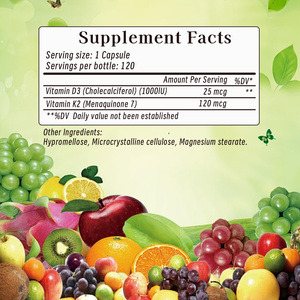 Vente chaude Haute Puissance K2 + D3 Vitamine Capsules 1000IU Santé Osseuse Absorption Du Calcium Soutien Immunitaire Suppléments À Base De Plantes - Product Image 2