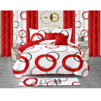 Parure de lit de luxe 15 pièces en coton pour très grand lit, comprenant drap, couvre-lit imprimé, rideaux, ensemble de literie et pantoufles.