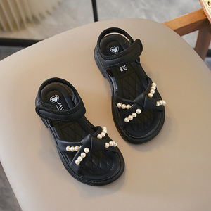 Nouvelles sandales d'été pour étudiantes, à nœuds et perles, semelles souples en caoutchouc, chaussures de princesse pour filles, mode enfant, cuir PU - Product Image 6