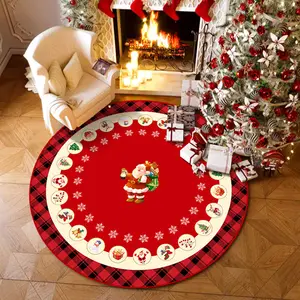 Alfombra personalizada de Feliz Navidad al por mayor, alfombrilla Vintage para el salón para el suelo, alfombra de tartán redonda grande y suave de lujo antideslizante