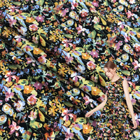 Tissu noir imprimé Floral 100% coton petit motif Floral popeline pour rideau