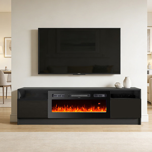 Meuble TV <span class=keywords><strong>design</strong></span> moderne pour salon, en bois noir, avec température réglable et <span class=keywords><strong>foyer</strong></span> électrique - Product Image 2