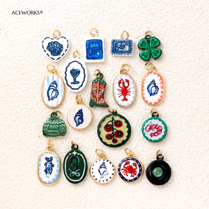 The Painted Leisure | 18K Gold Plated Brass Enamel Vintage Charms for DIY Jewelry Making | Coastal, Garden & Seafood Pendants - Product Image 4