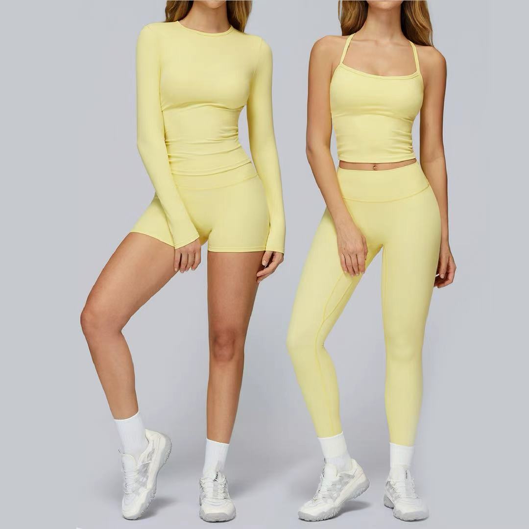 Europe US Women's Quick-Drying Fitness Clothing Winter Outdoor Running Sports Suit Tight Sanding Yoga Set