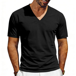 Camiseta de pana vintage de cuello en V profundo para hombre, estilo holgado y resistente, ideal para el verano, de la colección transfronteriza europea y americana Ami Kaji. - Product Image 3