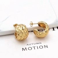 Pendientes de Aro en Forma de C con Cadena Geométrica de Acero Inoxidable, Chapados en Oro de 18k, Estilo Punk, para Mujer