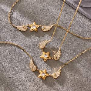 Delicado Collar de Acero Inoxidable 316L Chapado en Oro PVD de 14k y 18k con Colgante de Estrella y Ala para Mujer, Joyería Fina - Product Image 4