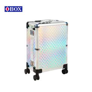 Trousse de maquillage Obox 2023 grande capacité avec cadre en aluminium et poignée amovible, motif cube d'eau éblouissant violet et blanc - Product Image 1