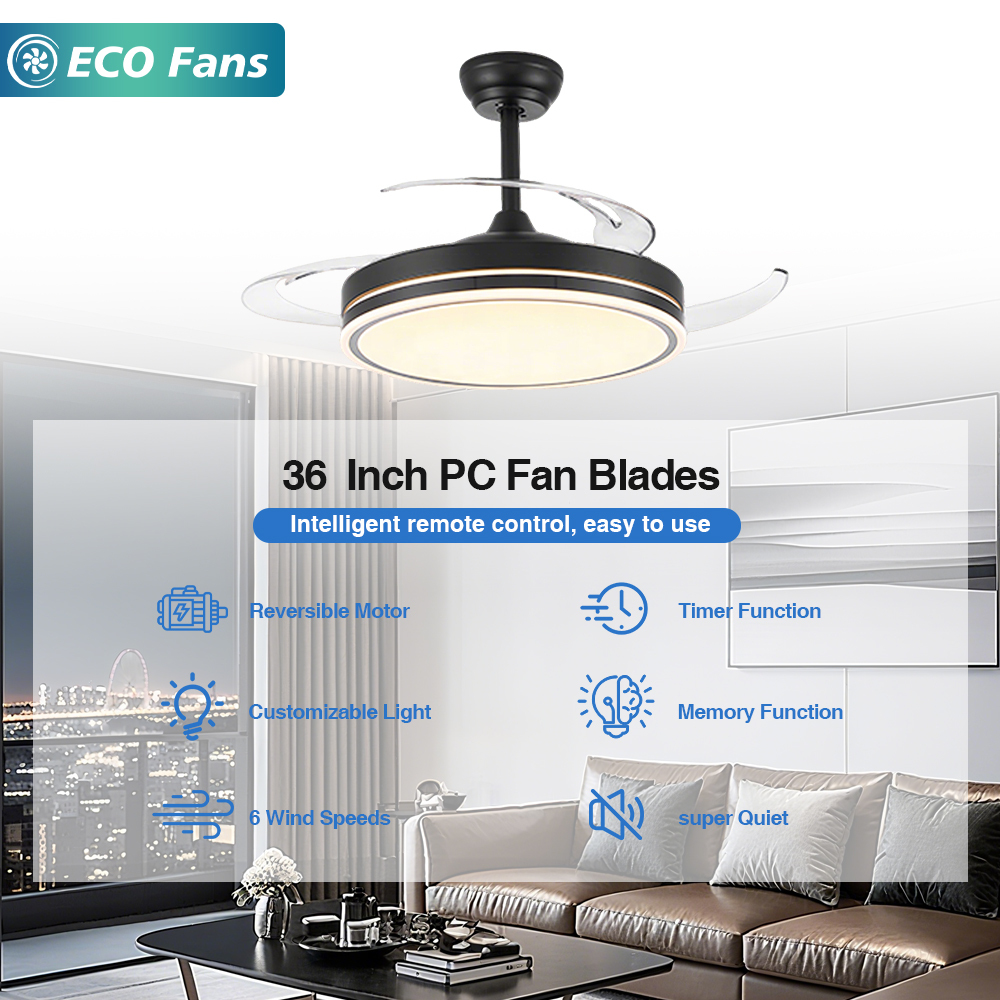 Modern Decorative Ceiling Fan with Light Retractable Blades LED Lamp Ideal for Living Room Bedroom Home Use