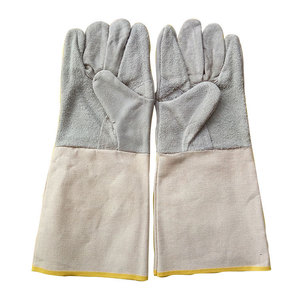 Guantes de soldadura de cuero vacuno de doble capa con puños largos de lona, grado AB, longitud completa, para la industria de la soldadura, tipo Stick, con pulgar en ala. - Product Image 1