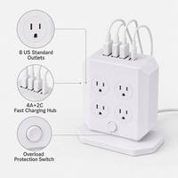Multiprise verticale en forme de cube avec 8 prises américaines, 4 ports USB et 2 ports USB-C PD à charge rapide, protection contre les surtensions, personnalisable avec logo, vente en gros