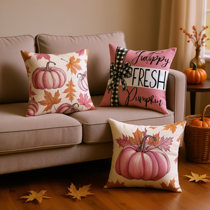 Fundas de cojín con diseño de hojas de arce y calabaza rosa, 18x18 pulgadas, juego de 4 para decoración de sofá en el hogar en otoño y Acción de Gracias - Product Image 2