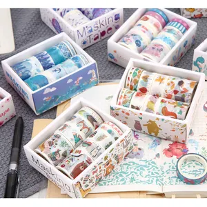 Set selotip Washi desain kustom, pita perekat dekorasi untuk buku perencanaan jurnal peluru percantik kerajinan
