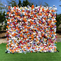 Mur de fleurs artificielles en soie colorées 8x8 pieds, panneau enroulable fait main pour la décoration de mariages, de Noël et d'événements