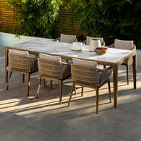 Tables et chaises de patio extérieures pour hôtels, villas, restaurants, centres de villégiature modernes, jardins – Table en bois et chaise de salle à manger en corde tressée