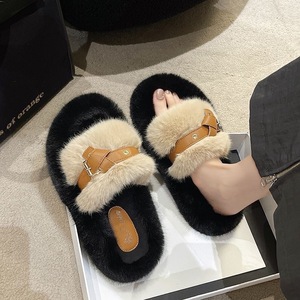 Frauen Mädchen Damen Winter Fuzzy Schnalle Plüsch Pelz Dicke Sohle Outdoor Flat Open Toes Slipper Schuh - Product Image 5