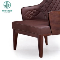 Mobilier d'hôtel, fauteuil de café, canapé de loisirs, chaise de salon intérieur, bois massif, cuir noir, chaise de salle à manger rembourrée