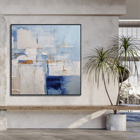 Peintures à l'huile sur toile originales, texture 3D, modernes, 100% peintes à la main, minimalistes, bleu et blanc, paysage, imperméables, écologiques